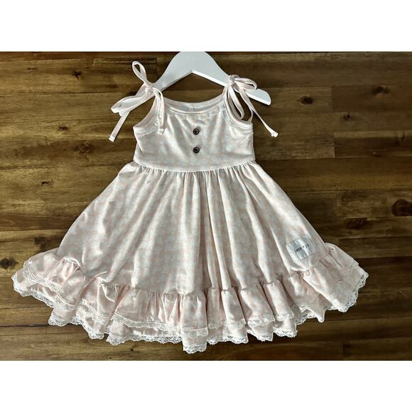 Jane + Jo Peony Peach Cream Floral Sleeveless Adjustable Strap Lace House Dress - Picture 2 of 9